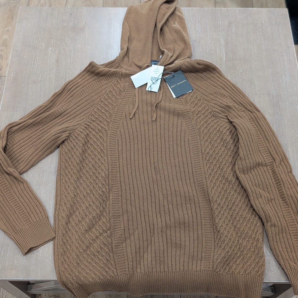 $1530 Mens Brett Johnson Cashmere Hooded Sweater Carmel 52 US XL